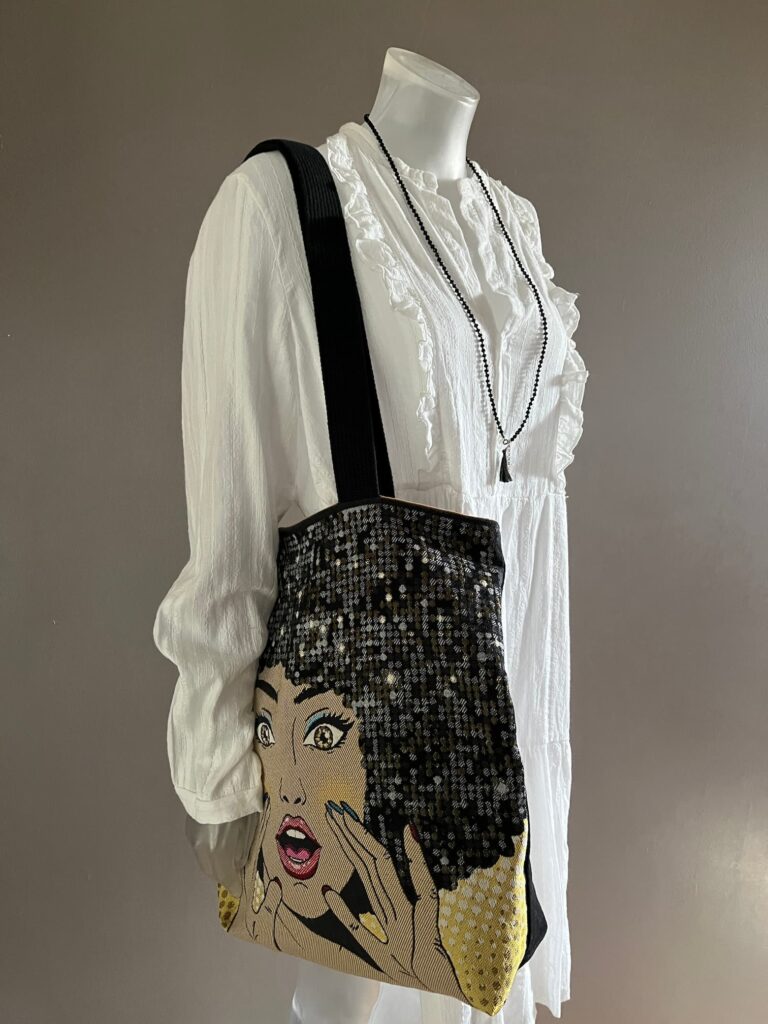 Tote bag pop art fait main, création artisanale à Carmaux